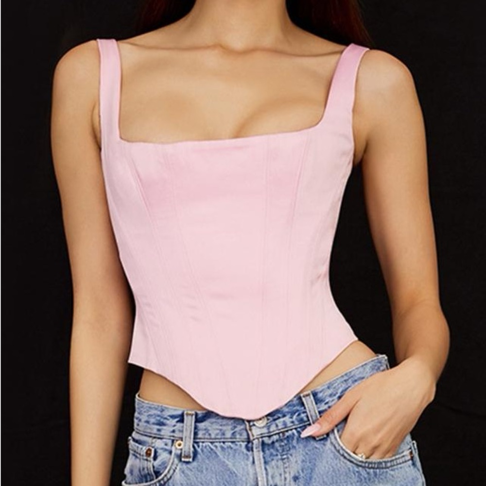House of CB Pale Pink Square-Neck Corset Top